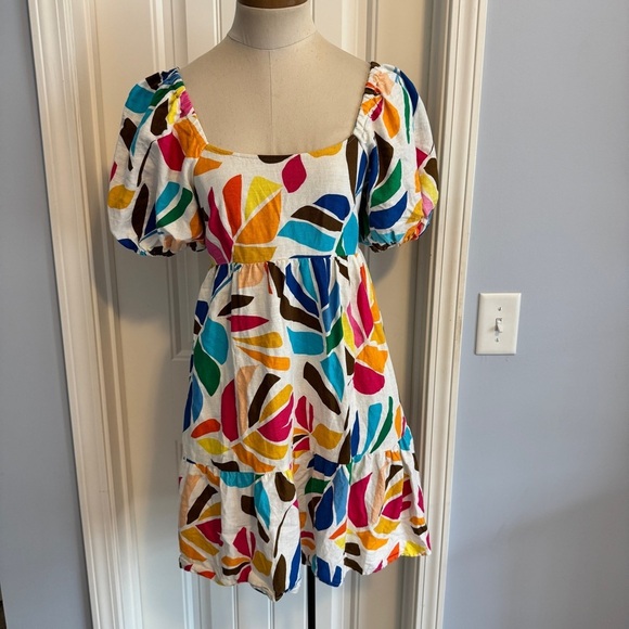 Tabitha Brown x Target XS Botanical Colorful Mini DRESS Linen Puff Sleeve Easter - Picture 1 of 8